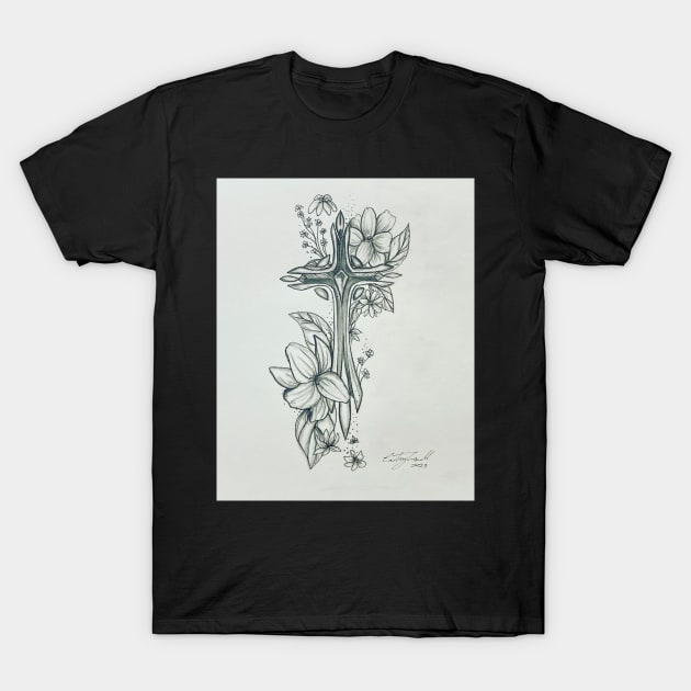 Floral Cross T-Shirt by DarkAngel1200